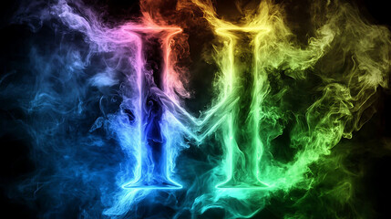 Poster - radiant mystical letter h symbol illuminating artistic fantasy world of colorful smoke and energy