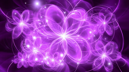 Poster - Radiant Purple Floral Fantasy Glowing in the Dark Digital Art Abstract Design Composition