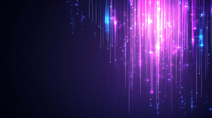 Poster - Radiant Rain of Light Particles Abstract Glowing Trails in Vivid Purple and Blue Tones Backdrop