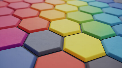 Poster - Rainbow of Hexagonal Tiles Decorative Surface Pattern for Creative Interior Design Backdrop Display