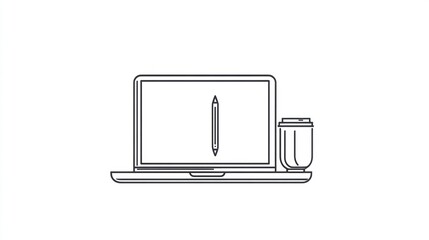 Poster - Laptop screen design pencil coffee cup workspace