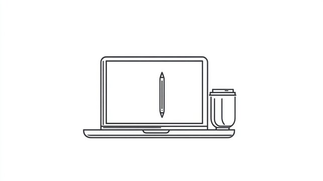 Laptop screen design pencil coffee cup workspace