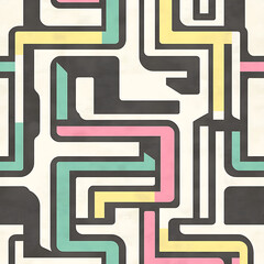 Poster - Retro Geometric Maze Inspired Design in Pastel Colors for a Modern Abstract Artwork