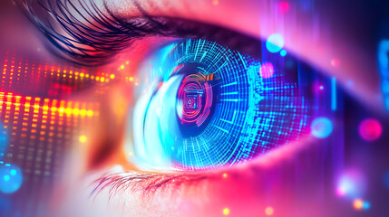 Poster - High-Tech Digital Eye Concept Virtual Reality Graphic Design Futuristic Environment Close-up View Innovation and Technology