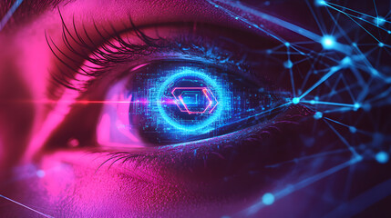 Poster - Futuristic Eye Technology Concept Digital World Visual Art Cyber Environment Close-up View High-Tech Innovation