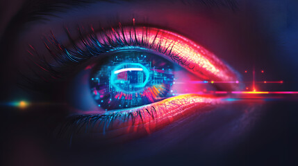 Poster - Futuristic Digital Eye Concept Technology Lab Graphic Art High-Tech Environment Close-Up View Vision of Tomorrow