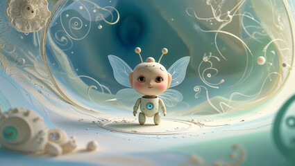 Cute fairy robot standing in a dreamlike environment