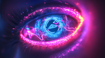 Poster - Futuristic Digital Eye Concept Urban Environment Graphic Art High-Tech Visualization Close-Up View Innovation in Technology