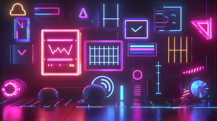 Poster - Digital Futuristic High-Tech Display Modern Studio Graphic Design Neon Environment Artistic Viewpoint Innovation Concepts