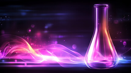 Poster - Scientific Flask with Purple Liquid and Energy Waves Illustration for Experimentation