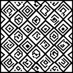 Poster - Seamless Geometric Pattern with Retro Abstract Diamond Shapes and Ornate Squares Art in Black and White