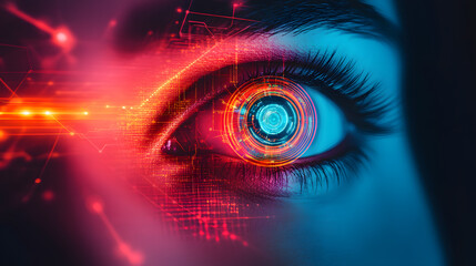 Poster - Futuristic Digital Eye Concept High-Tech Environment Graphic Visual Close-Up View Modern Technology Exploration