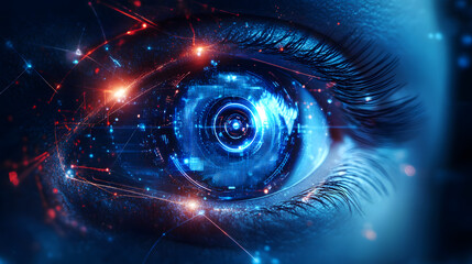 Poster - Digital Futurity Eye of Technology Futuristic Concept Virtual Reality Modern Innovation Close-up View High-Tech Evolution