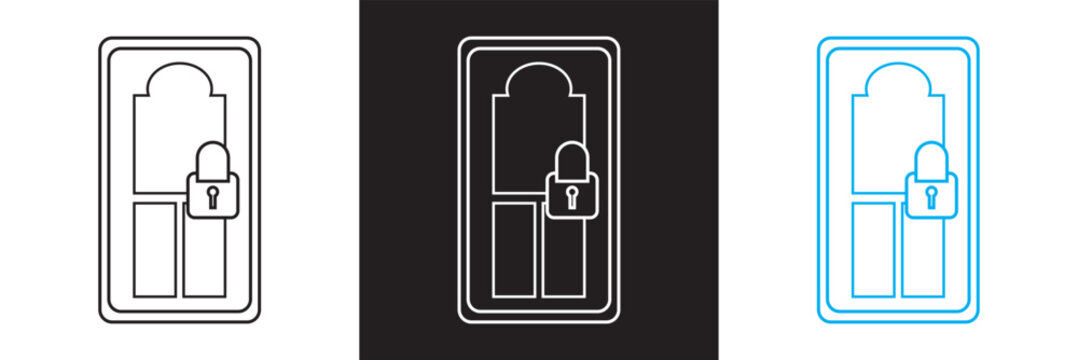 Locked door  icon. isolated on white and black background. Vector illustration. EPS 10