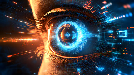Poster - Futuristic Digital Eye Technology A High-Tech Vision in Virtual Reality Digital Art Sci-Fi Environment Close-Up View