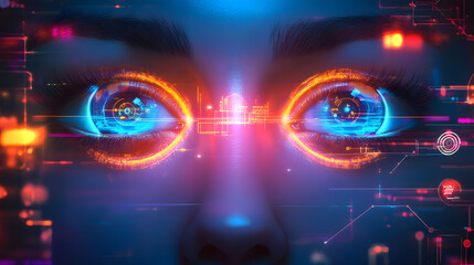 Poster - Futuristic Digital Vision High-Tech Environment Graphic Representation Modern Concept Close-Up View Eye Technology