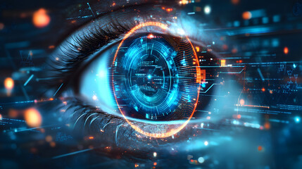 Poster - Futuristic Digital Eye Technology Virtual Reality Setting Graphic Visualization High-Tech Environment Close-Up View Modern Concept