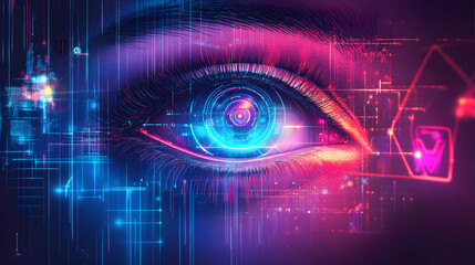 Poster - Digital Eye Innovation Futuristic City Concept Art High-Tech Environment Close-Up Visual Technology Exploration
