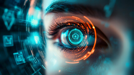 Poster - Futuristic Digital Eye Interface Technology Virtual World Graphic Design High-Tech Environment Close-Up View Innovation Concept
