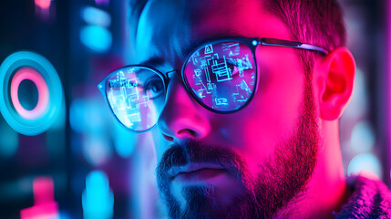 Poster - Futuristic Technology Enthusiast Urban Setting Digital Portrait High-Tech Environment Close-Up View Modern Concepts
