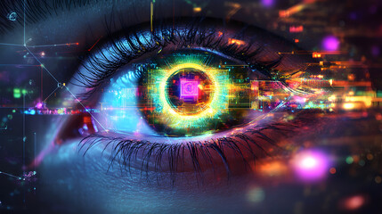 Poster - Futuristic Digital Eye Concept High-Tech Environment Graphic Art Modern Technology Abstract View Vision of Tomorrow