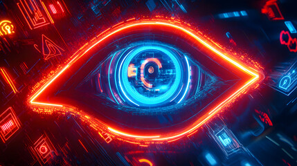 Poster - Futuristic Digital Eye Concept High-Tech Environment Graphic Art Illuminated Details Close-Up View Modern Aesthetic