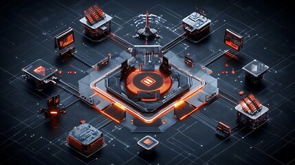 Futuristic data network system digital environment 3d render technology visualization