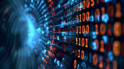 Poster - Abstract digital tunnel with binary code flowing, creating a sense of futuristic technology