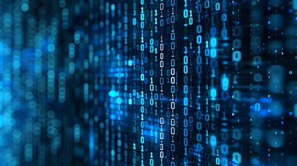 Poster - Abstract digital binary code background with glowing blue numbers and data streams