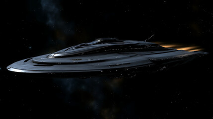 Poster - Sleek Space Cruiser Silhouette Against Starry Cosmos Backdrops Science Fiction Starship Illustration