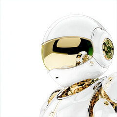 Poster - Sleek White Robot Pilot with Gold Visor Futuristic Technological Concept AI Machine Space Exploration