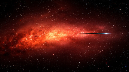 Poster - Spaceship Navigating Through a Red Nebula Cosmic Journey of Interstellar Exploration and Discovery