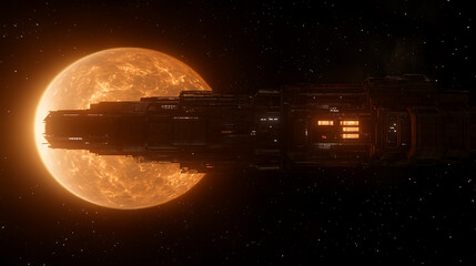 Poster - Spaceship Transiting Near a Sun Space Exploration Interstellar Voyage Futuristic Technology Art