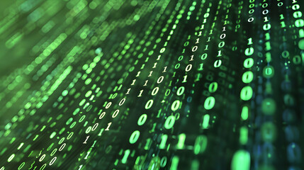 Poster - Abstract representation of binary code cascading in green tones, symbolizing digital data flow