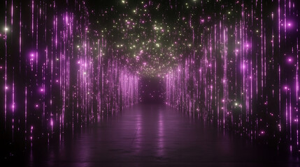Poster - Sparkling Lights in a Tunnel of Vertical Lines Creating an Atmospheric Corridor Experience