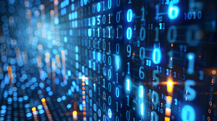 Poster - Abstract representation of digital data flow with glowing binary code in a futuristic setting (1)