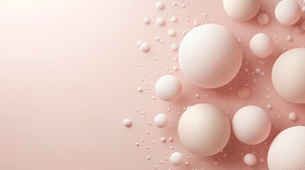 Poster - Abstract composition of spheres and bubbles on soft pastel background