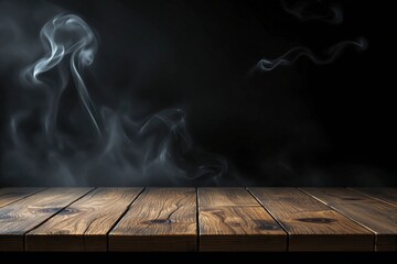 Poster - Smoky wooden table background with dark backdrop.