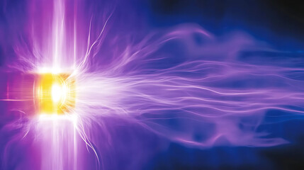 Poster - stream of energy flowing through a concentric ring tunnel in purples and gold abstract art