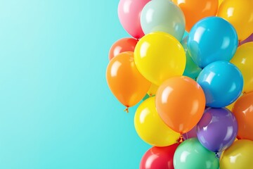 Poster - Colorful balloons on light blue background.