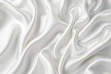 Poster - White silk fabric texture with smooth folds and soft sheen in close-up view.