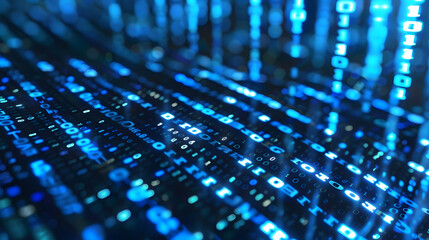 Poster - Abstract representation of flowing binary code in blue tones, symbolizing digital data movement
