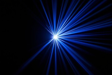 Poster - Bright blue light beams radiating from a central point on a dark background.