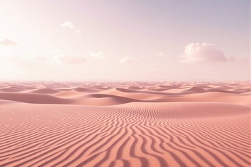 Poster - A serene desert landscape with soft pink sand dunes and scattered clouds under a bright sky.