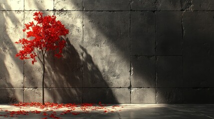 Wall Mural - Red Tree Sunlight Stone Room