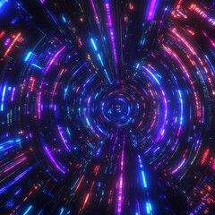 Wall Mural - Tunnel of Neon Lights Speeding Through Space Time Continuum Virtual Reality Experience Glows