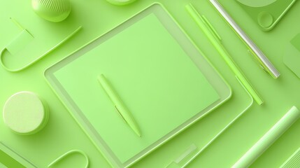 Poster - AI-powered writing assistant device with touchscreen interface, positioned on a green backdrop, symbolizing smart productivity