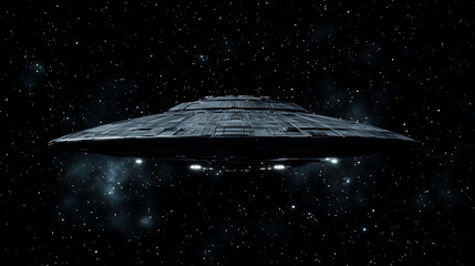 Poster - Unidentified Flying Object Hovering Amidst the Starry Expanse of Space in a Futuristic Display