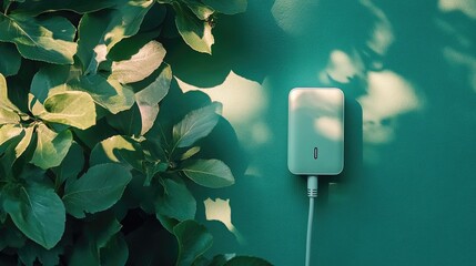Poster - Compact fast charger with GaN technology, placed on a green backdrop, representing advanced energy-efficient charging