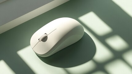 Poster - Compact travel-friendly wireless mouse with a minimalist design, displayed on a green backdrop, symbolizing portability